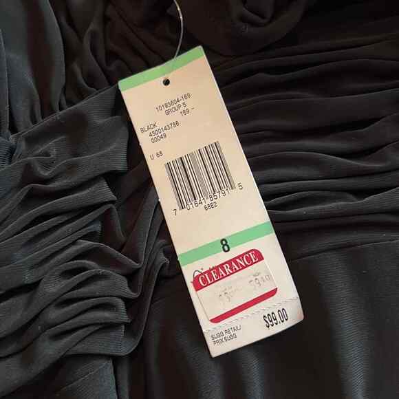 NWT Evan Picone short sleeved black dress gathered waist flared skirt 8 A273 - Picture 4 of 4